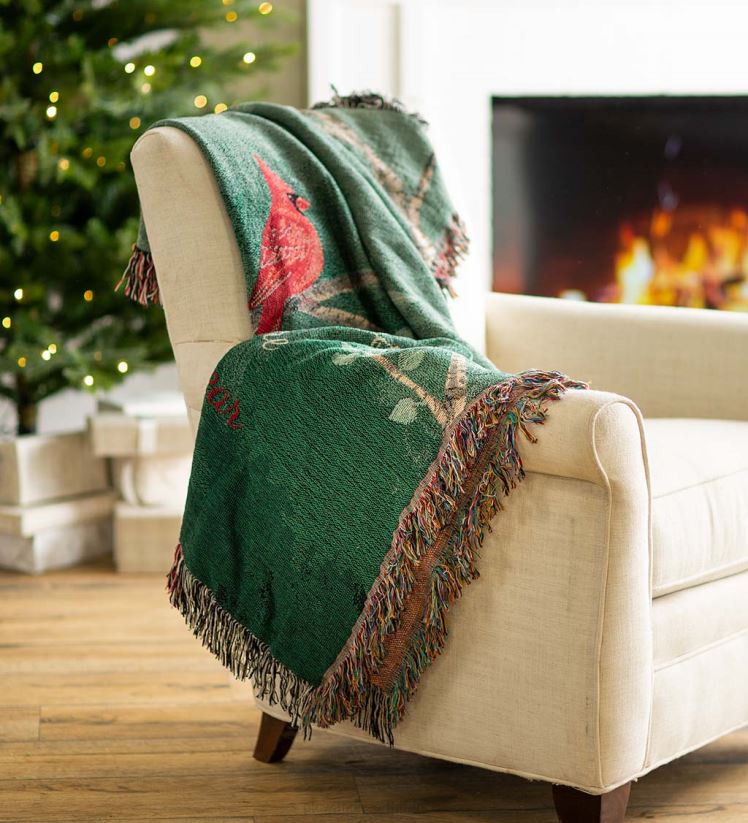 Plow & Hearth articles ménagers jeté en tapisserie en coton à message cardinal fabriqué aux États-Unis 0BNZ783