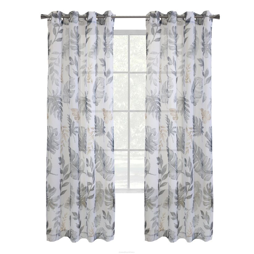 Plow & Hearth articles ménagers Panneau transparent supérieur à œillets floraux Ella - taupe - 52" x 84" 0BNZ2601