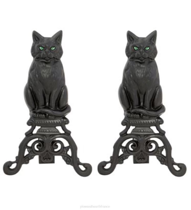 Plow & Hearth accessoires Chenets de cheminée en fonte chat noir, lot de 2 - noir 0BNZ2856