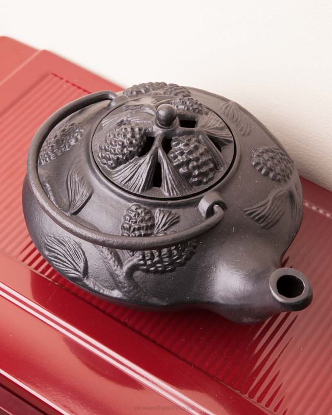 Plow & Hearth accessoires Cuiseur vapeur en fonte avec poêle à bois et motif pomme de pin - Noir 0BNZ2840