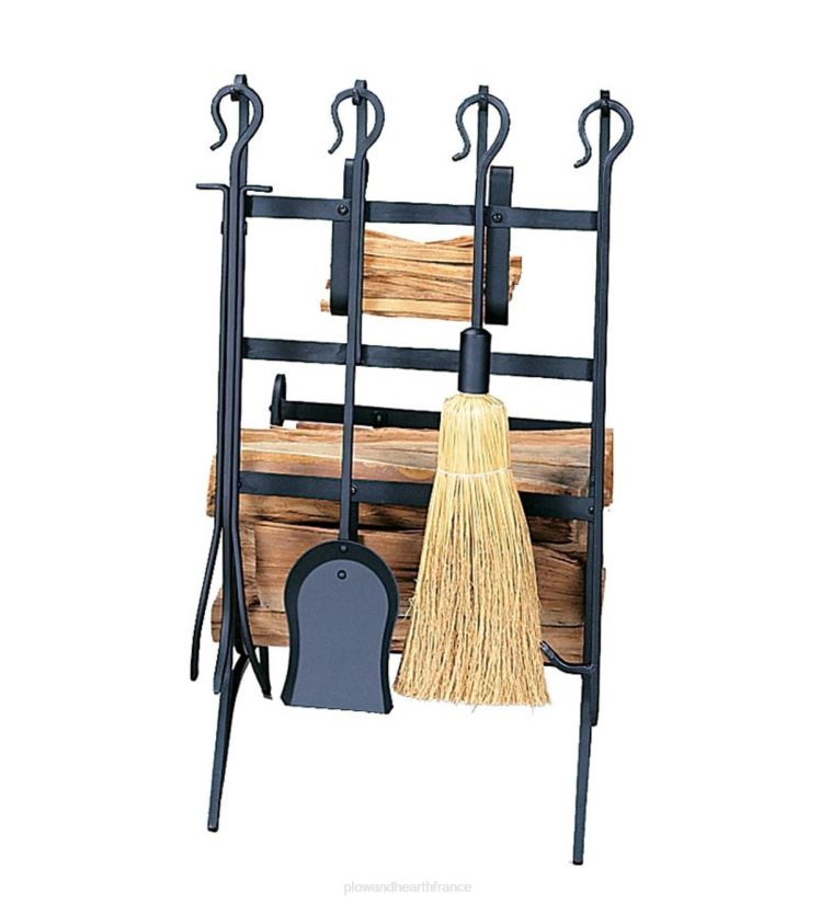 Plow & Hearth accessoires porte-bûches en fer forgé noir avec outils et porte-bois gras - noir 0BNZ2726