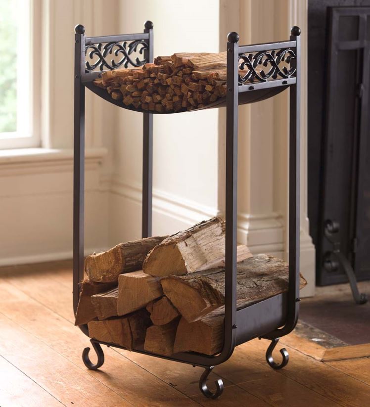 Plow & Hearth accessoires support à bûches compact, en fonte avec motif à volutes - noir 0BNZ2961