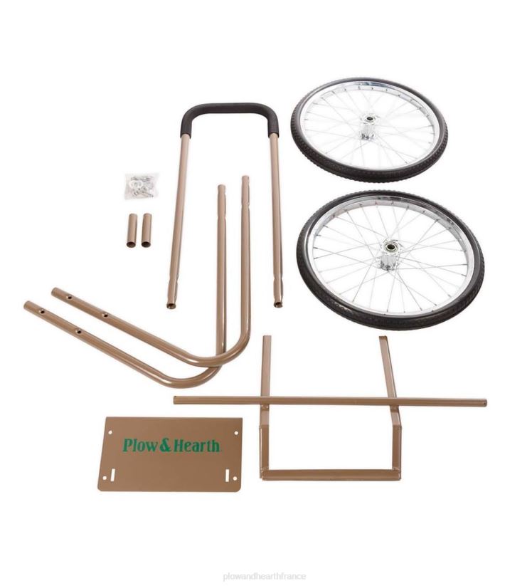 Plow & Hearth accessoires chariot à bois roulant, en acier robuste avec de grandes roues 0BNZ2953