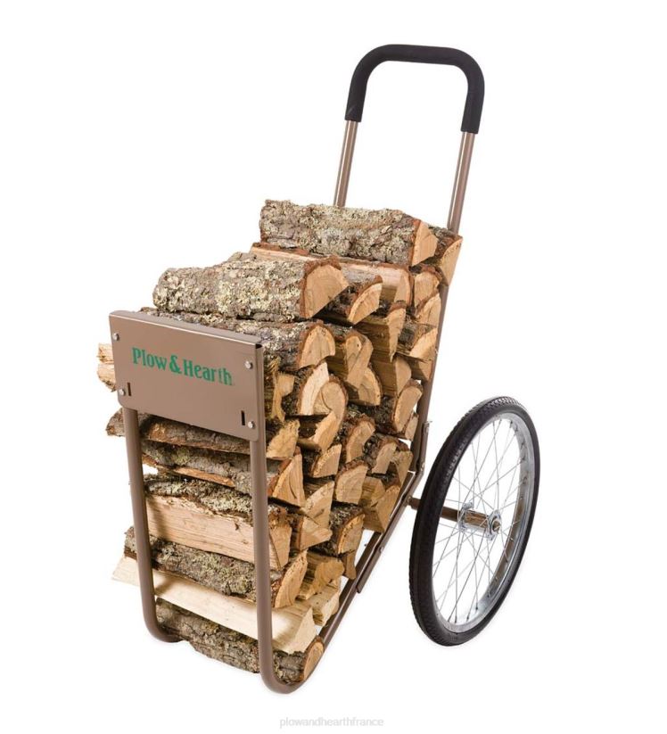 Plow & Hearth accessoires chariot à bois roulant, en acier robuste avec de grandes roues 0BNZ3209