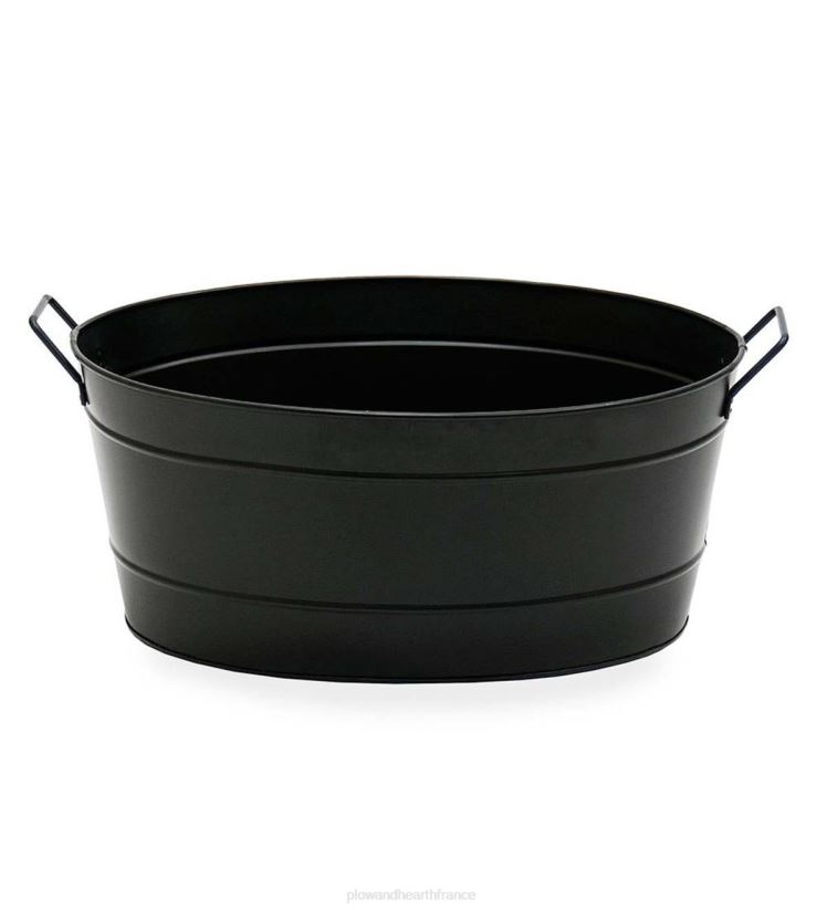 Plow & Hearth cheminée bac à bûches ovale galvanisé - noir 0BNZ2866