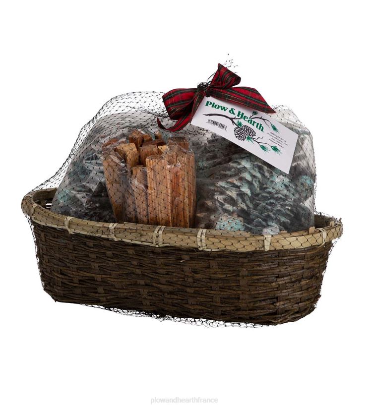 Plow & Hearth cheminée Panier-cadeau de vacances allume-feu avec bois gras, cônes de couleur et cônes de cire 0BNZ2706