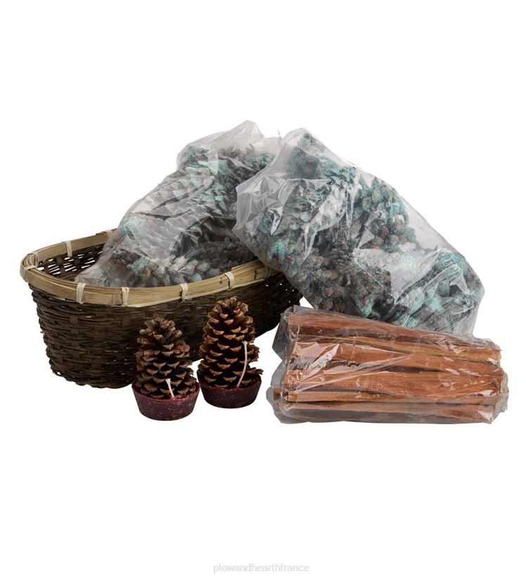 Plow & Hearth cheminée Panier-cadeau de vacances allume-feu avec bois gras, cônes de couleur et cônes de cire 0BNZ2706