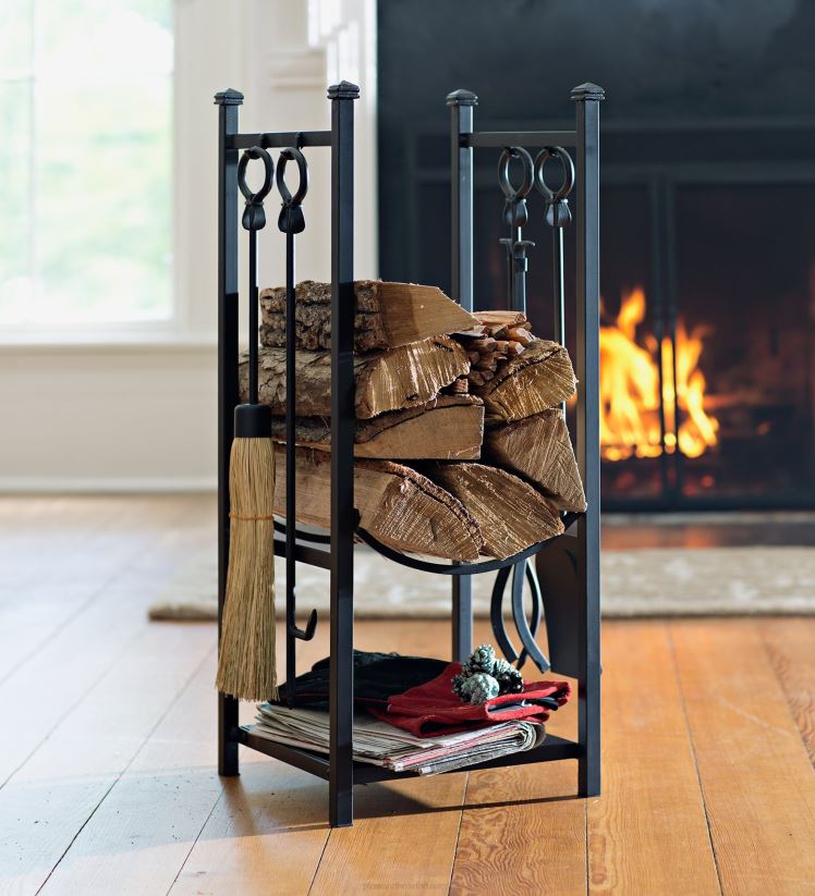 Plow & Hearth cheminée support à bois avec outils de cheminée - noir 0BNZ2721