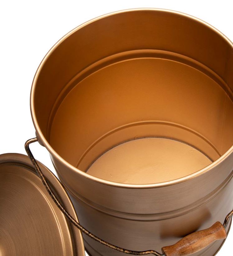 Plow & Hearth cheminée Seau à cendres galvanisé de luxe avec poignée, couvercle et fond double couche - noir anthracite 0BNZ2824