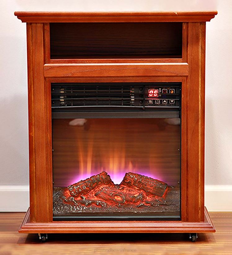 Plow & Hearth cheminée Poêle-cheminée mobile à quartz Crestview sur roulettes - noyer 0BNZ2937