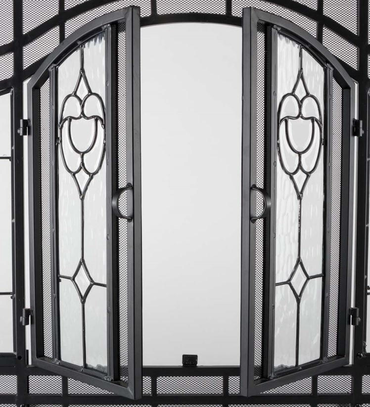 Plow & Hearth cheminée écran de cheminée à deux portes avec panneaux floraux en verre 0BNZ2876