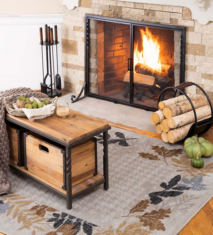 Plow & Hearth cheminée pare-feu Deep Creek avec portes, grand - noir 0BNZ3240