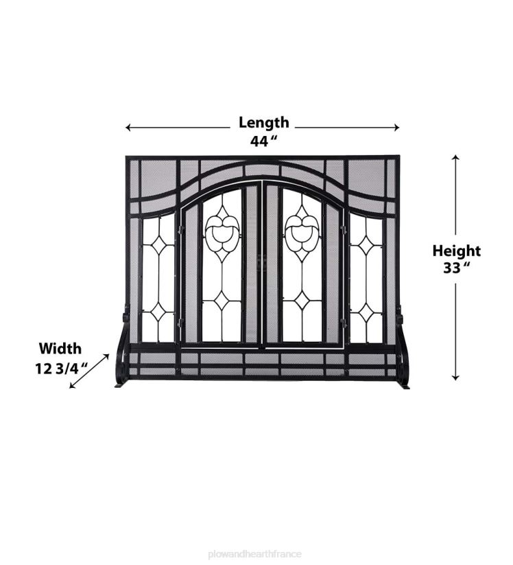 Plow & Hearth cheminée petit écran de cheminée à deux portes avec panneaux floraux en verre - noir 0BNZ2877