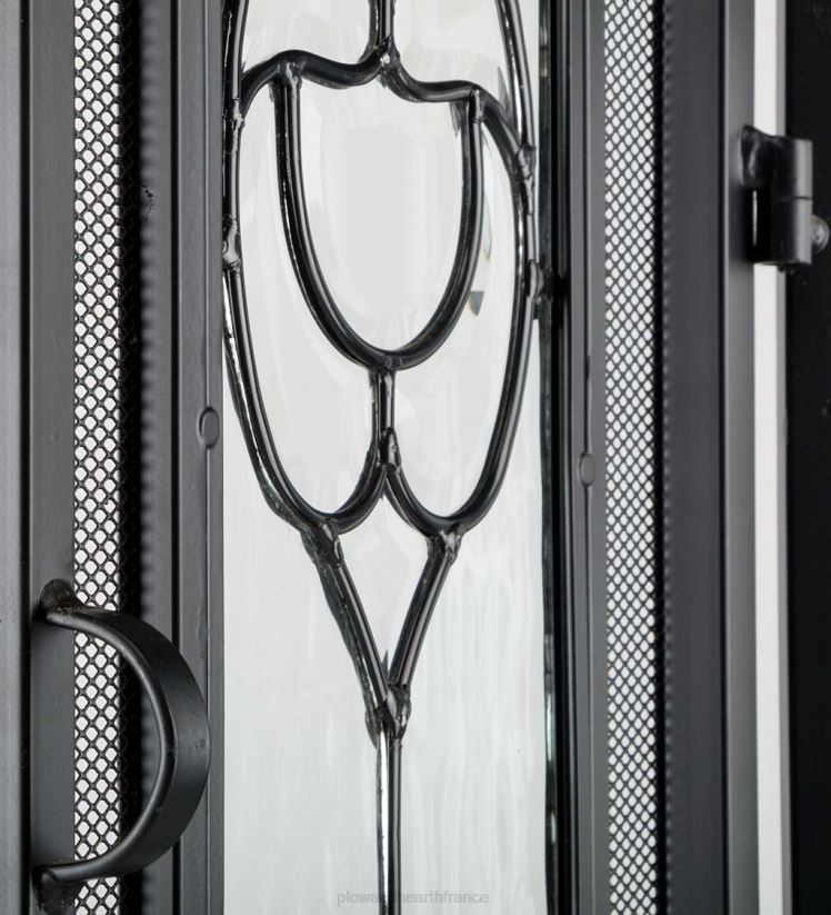 Plow & Hearth cheminée petit écran de cheminée à deux portes avec panneaux floraux en verre - noir 0BNZ2877