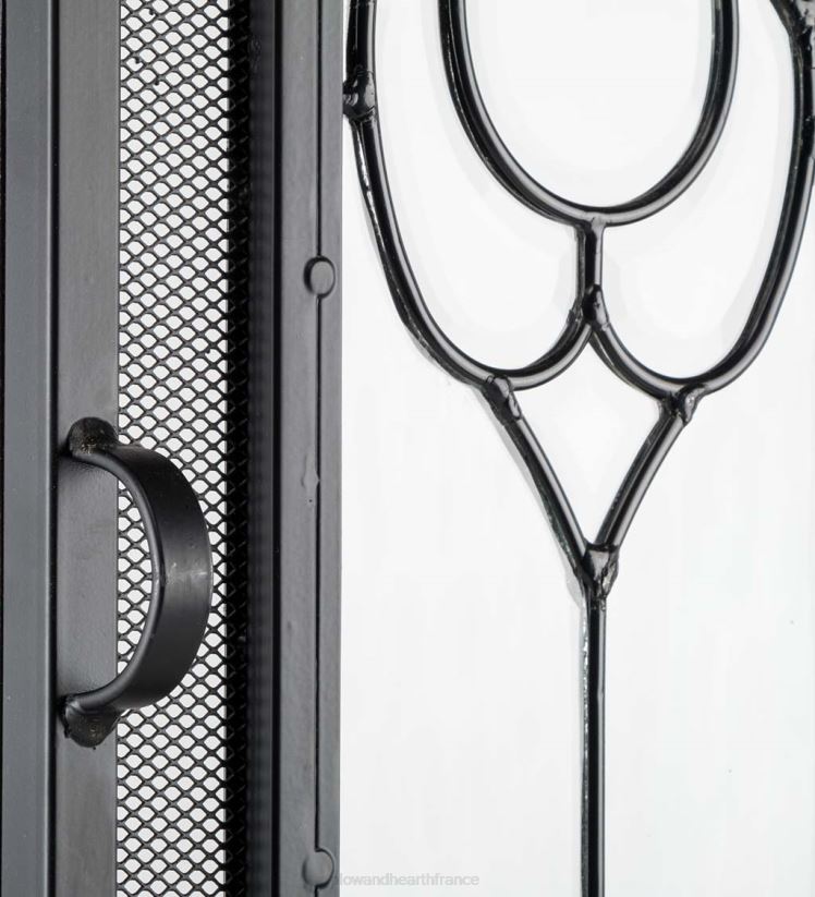 Plow & Hearth cheminée petit écran de cheminée à deux portes avec panneaux floraux en verre - noir 0BNZ2877