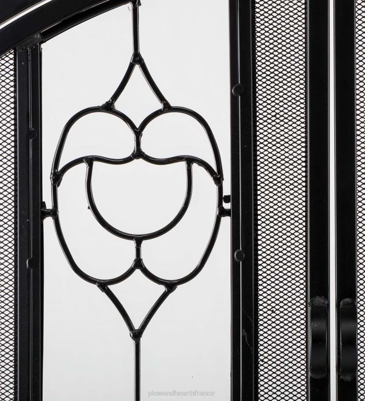 Plow & Hearth cheminée petit écran de cheminée à deux portes avec panneaux floraux en verre - noir 0BNZ2877