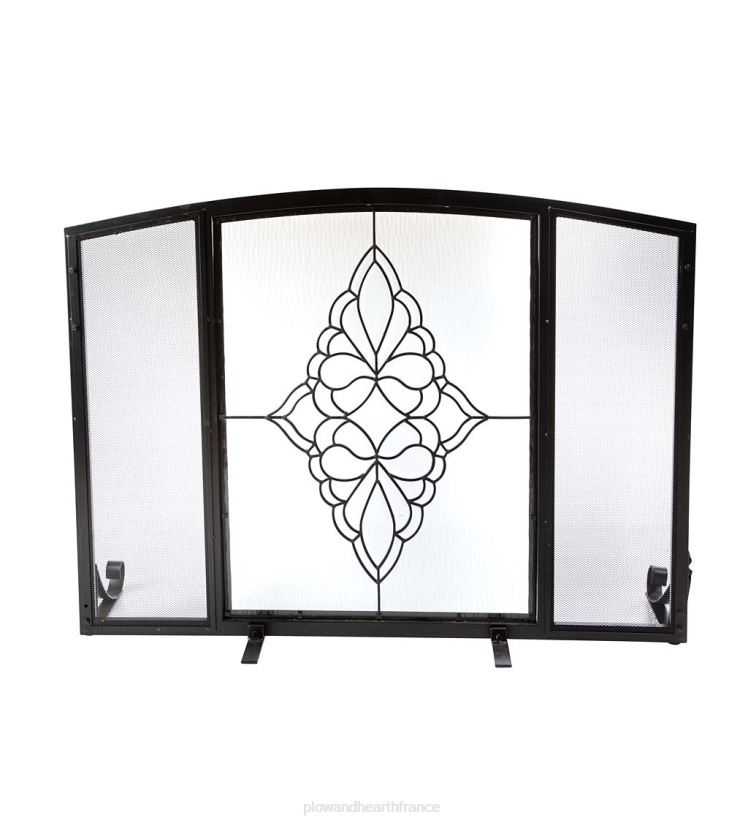 Plow & Hearth cheminée petite rue. Pare-feu à garde plate avec médaillon en verre Charles - noir 0BNZ3154