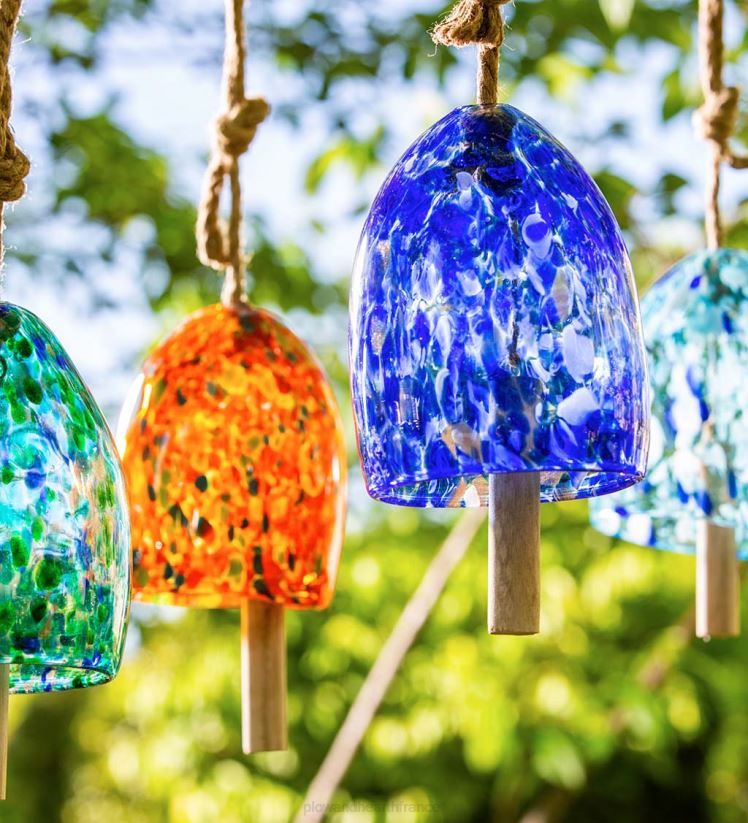 Plow & Hearth cour et jardin Carillon de cloche de jardin en verre d'art - bleu 0BNZ120