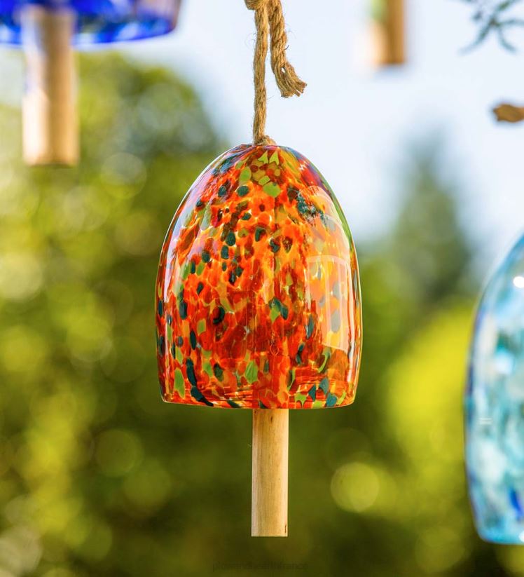 Plow & Hearth cour et jardin Carillon de cloche de jardin en verre d'art - bleu 0BNZ120