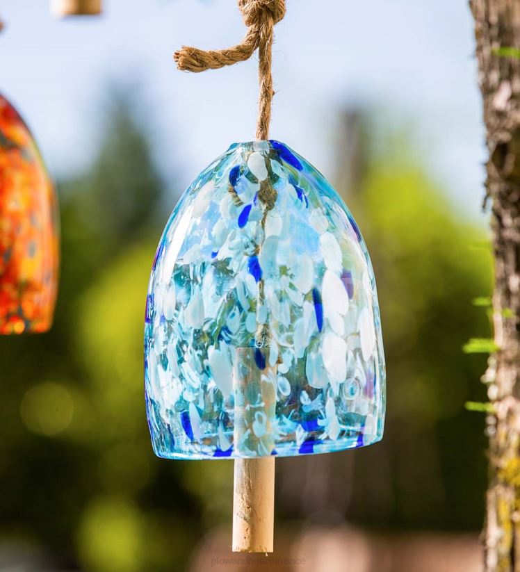 Plow & Hearth cour et jardin Carillon de cloche de jardin en verre d'art - bleu 0BNZ120