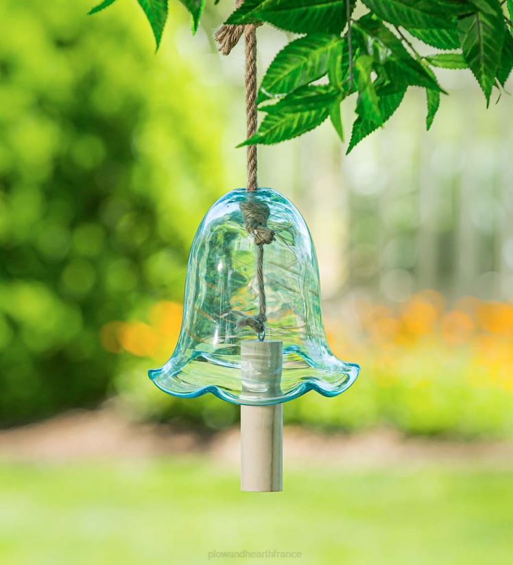 Plow & Hearth cour et jardin Carillon de cloche en forme de fleur moucheté en verre d'art - bleu 0BNZ402