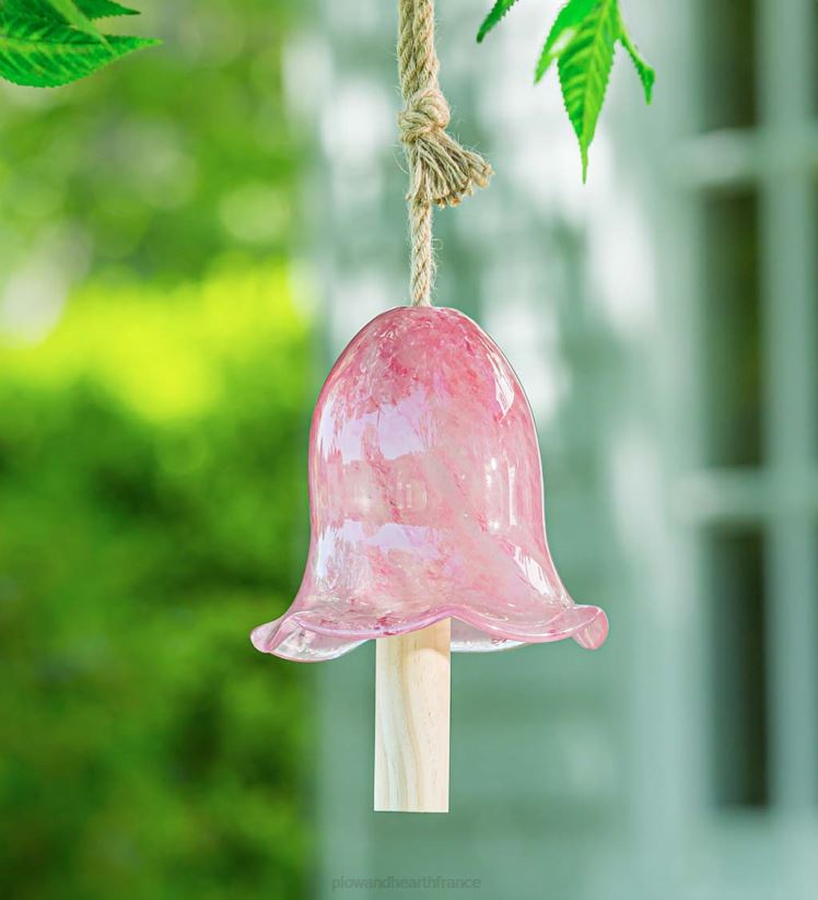 Plow & Hearth cour et jardin Carillon de cloche en forme de fleur moucheté en verre d'art - bleu 0BNZ402