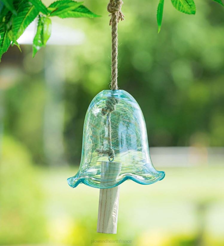 Plow & Hearth cour et jardin Carillon de cloche en forme de fleur moucheté en verre d'art - bleu 0BNZ402