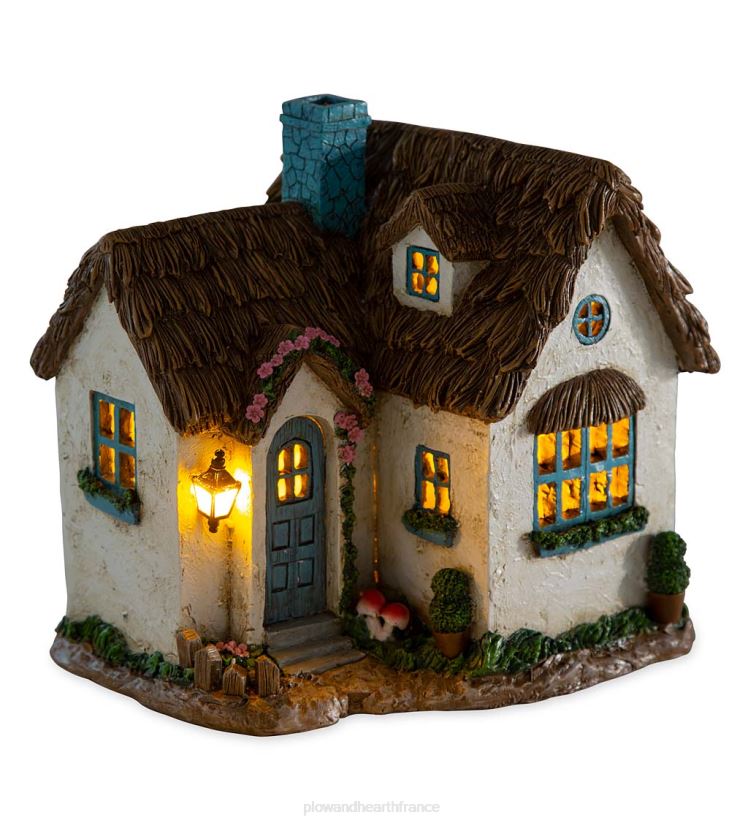 Plow & Hearth cour et jardin Jardin de fées miniature, maison de campagne anglaise solaire 0BNZ186