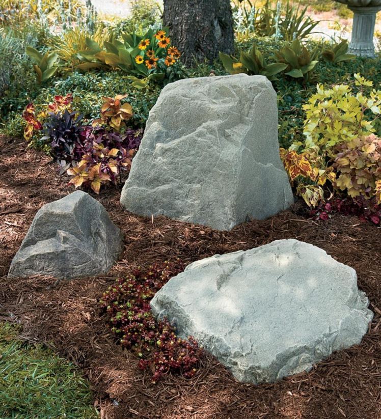 Plow & Hearth cour et jardin Mock rock moyen fabriqué aux États-Unis - gris 0BNZ73