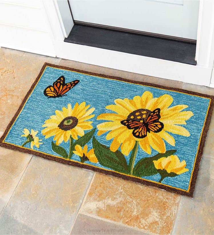 Plow & Hearth cour et jardin Tapis d'appoint en polypropylène crocheté tournesol et papillon intérieur/extérieur 0BNZ361