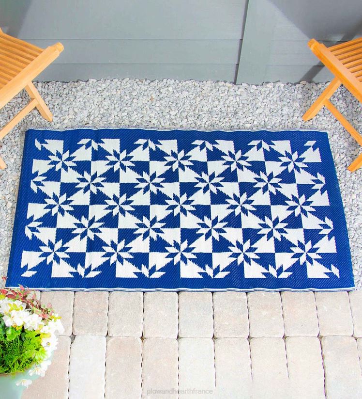 Plow & Hearth cour et jardin Tapis résistant aux intempéries réversible avec étoiles bleu marine et blanches 0BNZ399