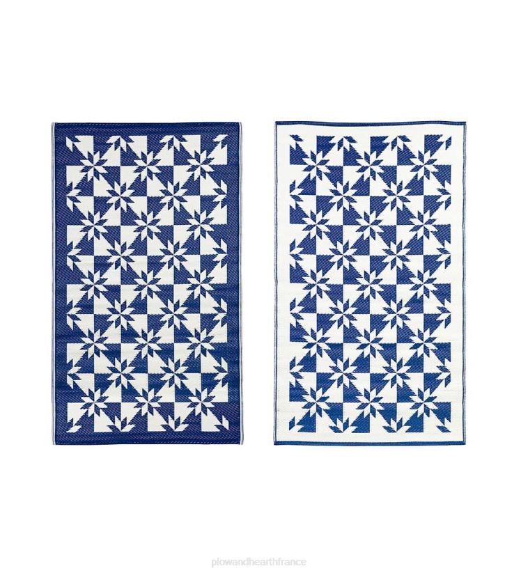 Plow & Hearth cour et jardin Tapis résistant aux intempéries réversible avec étoiles bleu marine et blanches 0BNZ399