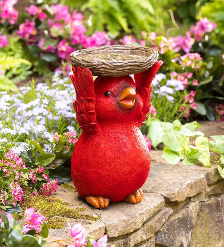 Plow & Hearth cour et jardin bain d'oiseaux cardinal peint à la main 0BNZ278