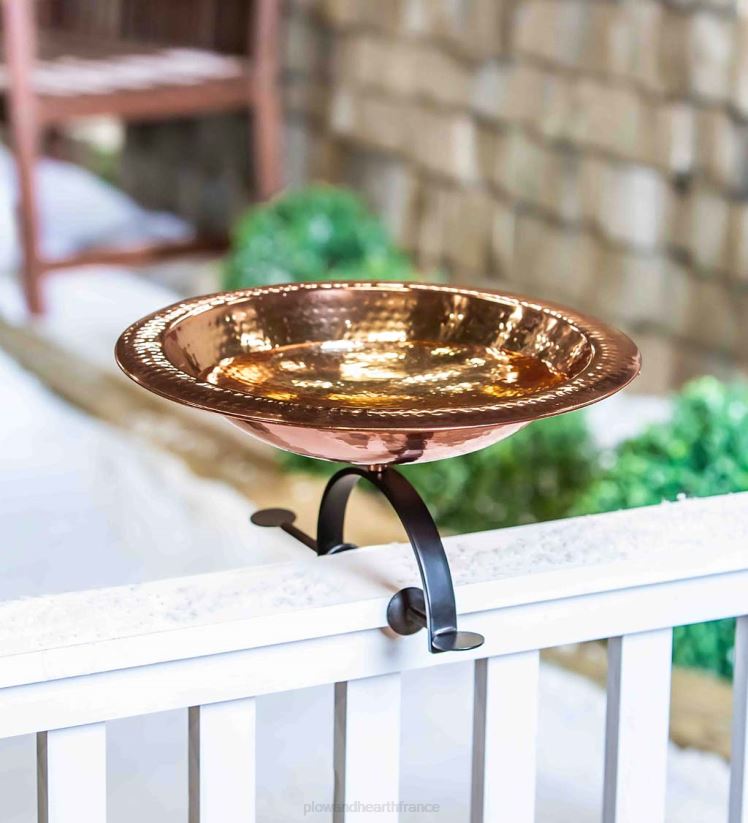 Plow & Hearth cour et jardin bain d'oiseaux monté en cuivre avec finition martelée 0BNZ158