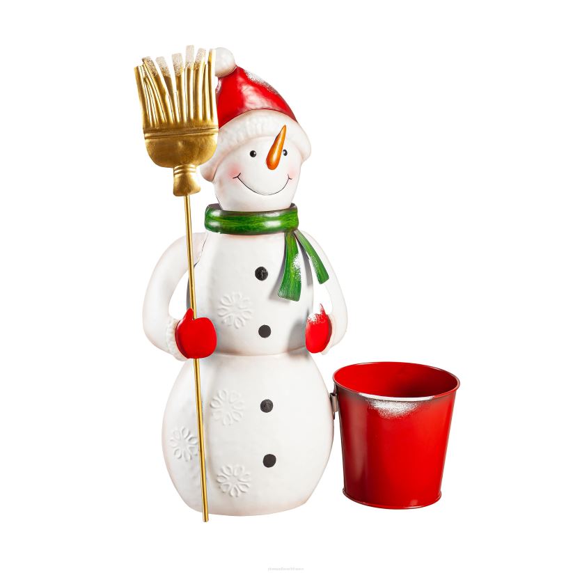 Plow & Hearth cour et jardin bonhomme de neige à pompons en métal avec jardinière 0BNZ125