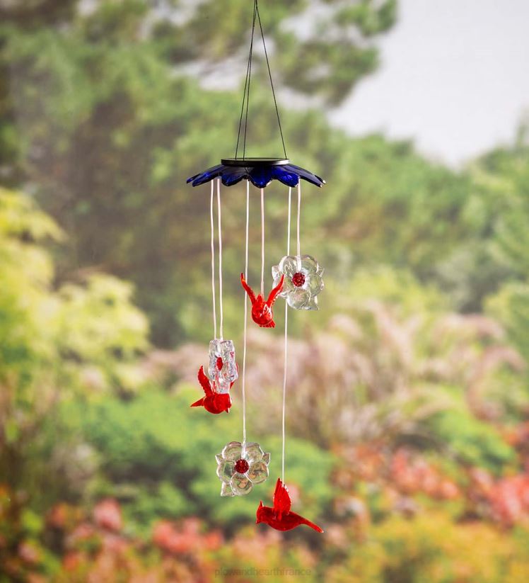 Plow & Hearth cour et jardin mobile solaire aux couleurs changeantes avec cardinaux et fleurs 0BNZ303