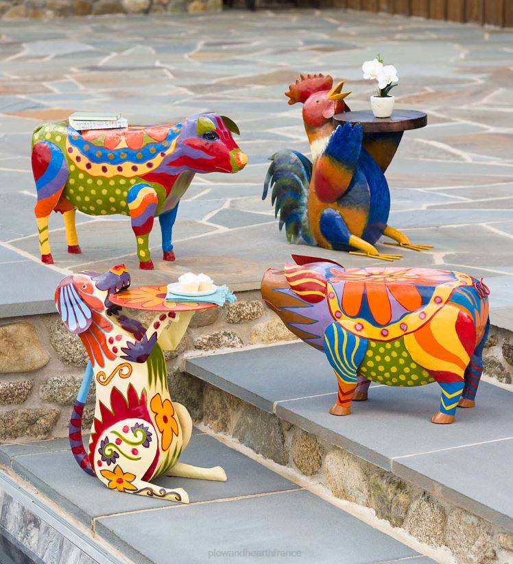 Plow & Hearth cour et jardin table d'appoint pour chien en métal d'art populaire peint coloré à la main 0BNZ76