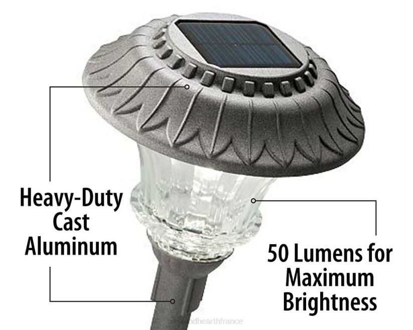 Plow & Hearth cour et jardin Lampes de chemin à LED solaires super lumineuses, ensemble de 4 - étain 0BNZ453