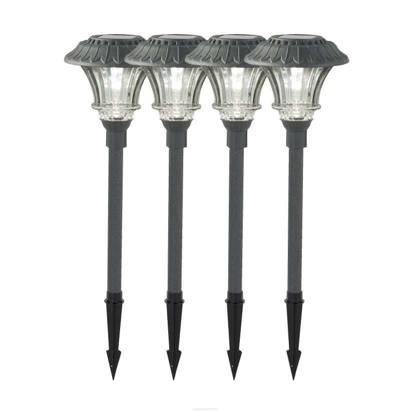 Plow & Hearth cour et jardin Lampes de chemin à LED solaires super lumineuses, ensemble de 4 - étain 0BNZ453
