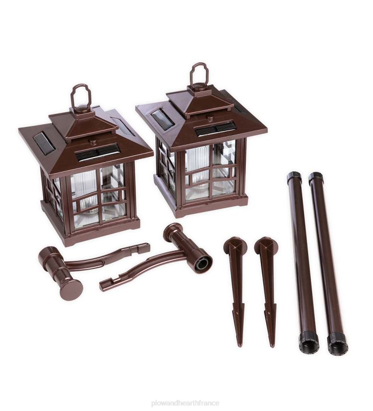 Plow & Hearth cour et jardin Lanternes solaires 3 en 1 avec crochet de berger/piquet de terre, lot de 2 - bronze 0BNZ456