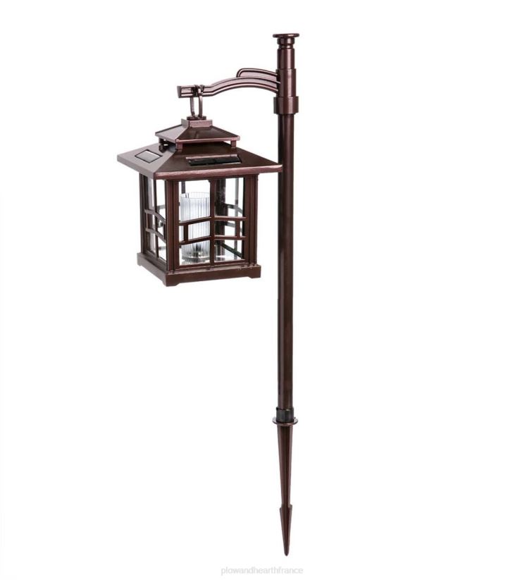 Plow & Hearth cour et jardin Lanternes solaires 3 en 1 avec crochet de berger/piquet de terre, lot de 2 - bronze 0BNZ456
