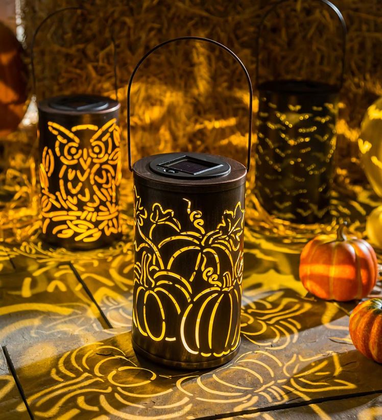 Plow & Hearth cour et jardin lanterne solaire découpée en bronze huilé - citrouille 0BNZ475