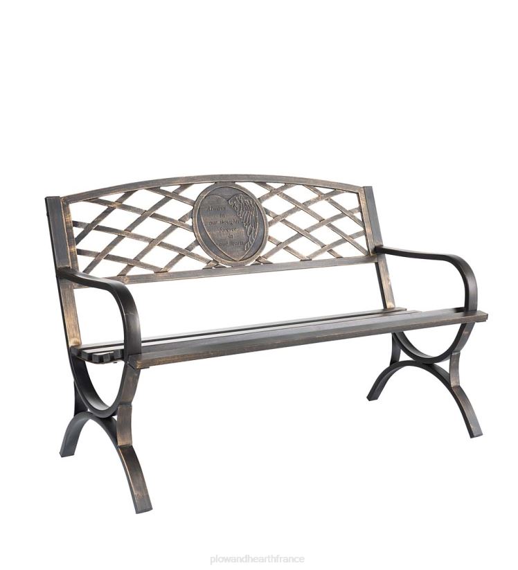 Plow & Hearth cour et jardin Banc de jardin en métal commémoratif Pensées et cœurs 0BNZ506