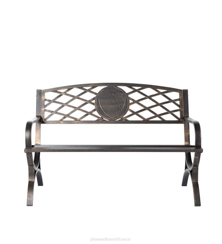 Plow & Hearth cour et jardin Banc de jardin en métal commémoratif Pensées et cœurs 0BNZ506