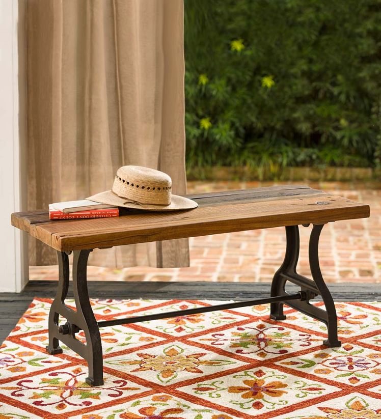 Plow & Hearth cour et jardin Banc en bois de récupération intérieur/extérieur Birmingham avec base en fer 0BNZ486