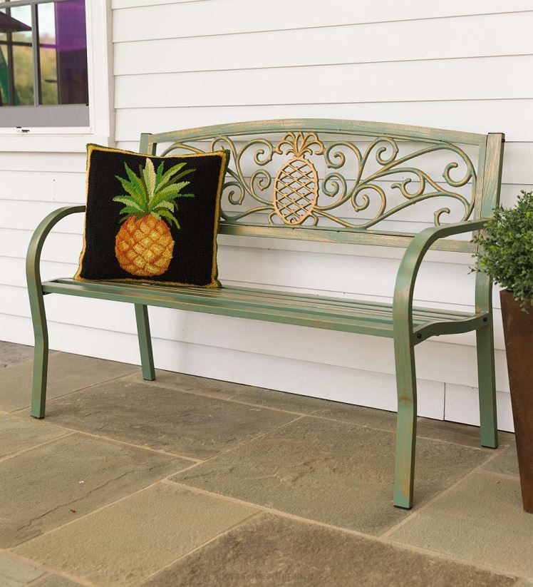 Plow & Hearth cour et jardin banc de jardin en métal ananas - vert de gris 0BNZ501