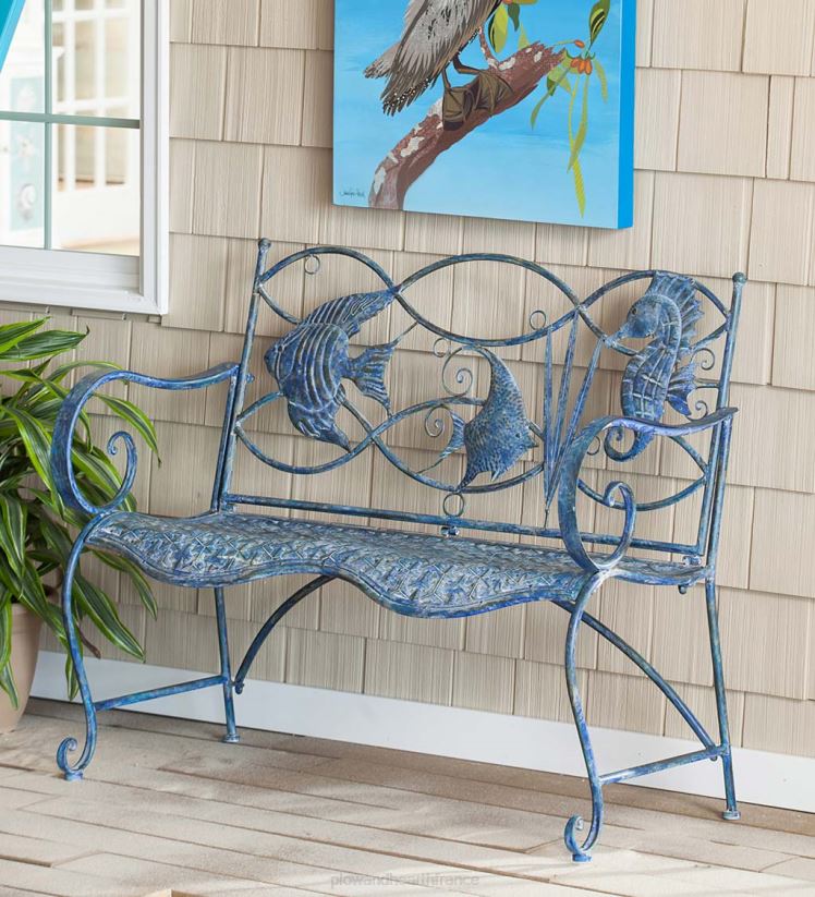 Plow & Hearth cour et jardin banc en métal bleu poissons tropicaux 0BNZ511