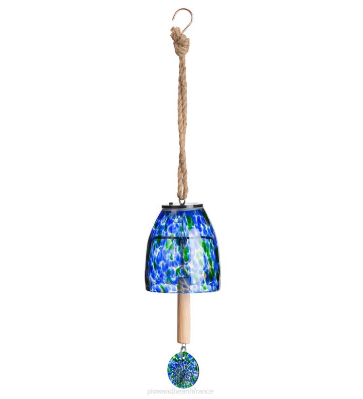 Plow & Hearth cour et jardin Carillon de cloche en verre d'art solaire - bleu 0BNZ449