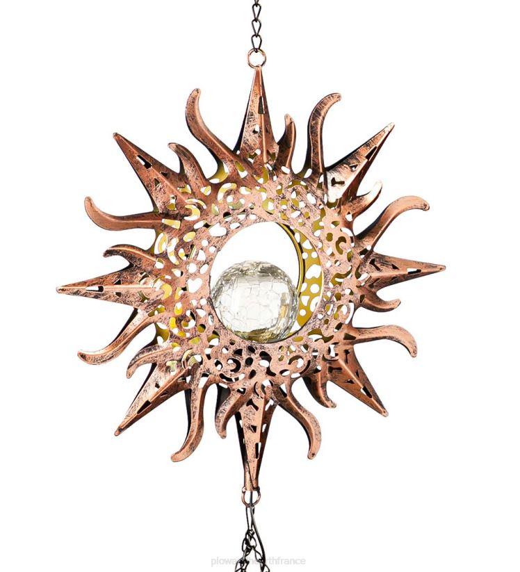 Plow & Hearth cour et jardin Carillon solaire céleste avec globe en verre craquelé - Soleil 0BNZ450