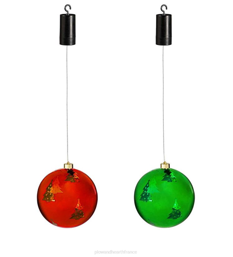 Plow & Hearth cour et jardin Ornements de boules de sapin de Noël à LED intérieur/extérieur, lot de 2 0BNZ19